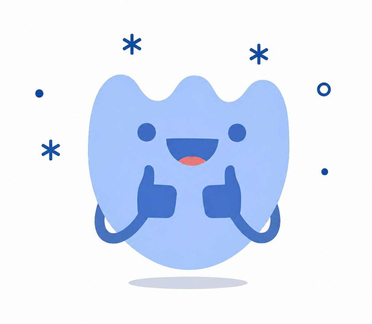 Trusty mascot giving two thumbs up