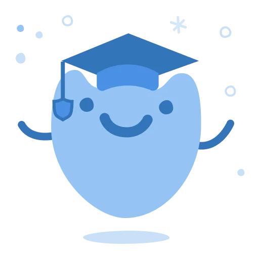 Trusty wearing a graduation cap